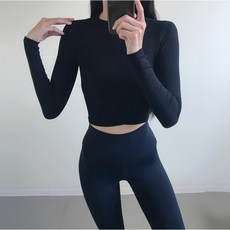 로라벨 엑스 크롭 긴팔 슬림 여자운동복 요가복 여성운동복상의 필라테스복