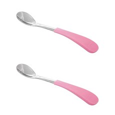 첫 번째 스테이지 아기 스푼 스테인레스 스틸 소프트 실리콘 핸들 아기 숟가락 훈련 스푼 아기를위한 선물 세트 (핑크) (Pink), Pink, Pink