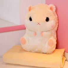 무릎담요 귀여운 햄스터 3in1쿠션담요 자양용 피큐어 산호벨벳 겨울 손난로 작은베개 소녀 국다용도, C02-베이지색 햄스터
