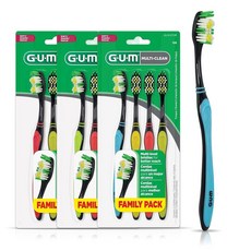 GUM 멀티 클린 칫솔 부드러운 레벨 칫솔모 미디엄 헤드 4개입 (3팩), 3개