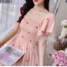 FEIBEI{S-XXL}프랑스 망사 자수 첫사랑 선녀 치마감성 프레시 슬림 프린세스 원피스 여성복 007