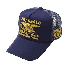 AVIREX USA 자수 패치 메쉬 캡 모자 남성 여성 밀리터리 여름 야구, 무료 크기, 네이비×골드