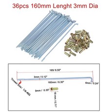 motoforti 3672pcs 33.5mm 나사 직경 오토바이 휠 스포크 젖꼭지 포함 160mm-170mm 스포크 자전거 motobike 용 벤드, 36개 160mm 3mmdia