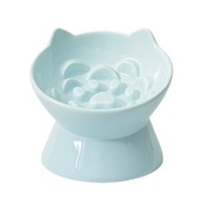 반려동물 급체방지 식기 강아지밥그릇 고양이밥그릇 각도형 도자기 캣 식기, 1개, 블루