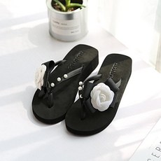 [SR] 까멜리 플립 비치 샌들 코사지 플라워 쪼리 슬리퍼