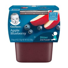 Gerber 2nd Foods Apple Blueberry 거버 이유식 애플 블루베리 4oz(113그램) 16팩, 113그램
