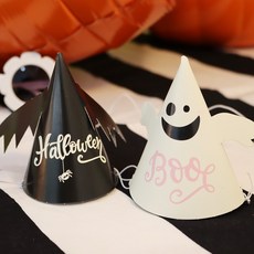 박쥐 & 유령 할로윈 미니꼬깔 - Black Bat White Ghost mini party hat, 화이트 유령꼬깔