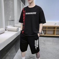 로즈매더 에슬레져룩 반팔 반바지 세트 남자 캐주얼 름 티셔츠 루즈핏 5부