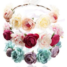 [독일직배송] REKYO 3pcs 수제 꽃 머리띠 꽃 왕관 신부 헤어 화환 웨딩 헤일로 꽃 가브 헤드 밴드 와 리