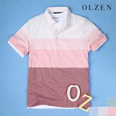 올젠 컬러 블록 반팔 카라 티셔츠 ZPZ2TT1503