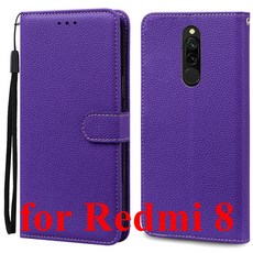 샤오미 레드미 8 케이스 8A a 커버 소프트 실리콘 가죽 지갑 플립 카드 홀더 포함, 14 Dark Purple Redmi 8, 1개