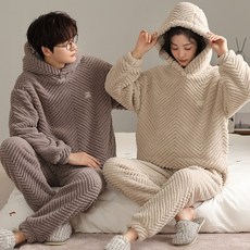 스타일아유 겨울 포근한 후드 잠옷 세트 극세사세트잠옷 파자마 커플 수면잠옷 상하세트 SE1277