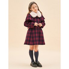 빈폴 KIDS 레드 여아 퍼 칼라 케이프 체크 코트