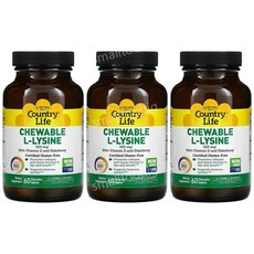 컨추리라이프 엘 라이신 콜레칼시페롤 엘더베리 600mg 츄어블 60정 3병 L Lysine, 3개
