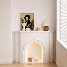 벽난로콘솔 벽난로 선반 인테리어 장식장 조명 LED, 순백색벽난로캐비닛+조명스트립(결면)