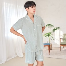 도씨 남성용 시어서커 레이온 카라 반팔 잠옷 세트 D8801