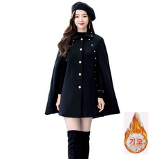 블랙 케이프 코트 여 겨울 하프 코트