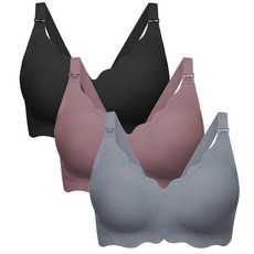 Angelhood 모유 수유용 수유 브라 울트라 컴포트 심리스 임산부 브라 팩 무선 임신 브라렛 브라 익스텐더 포함 블랙/모브/블루