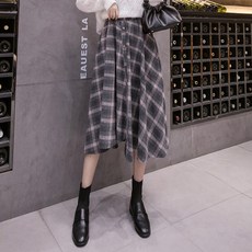 클래식 체크 모직 여성 겨울 가을 옷 하프기장 감각 보이핏 볼륨 슬림핏 A라인 롱