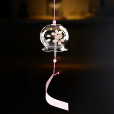 일본 후우링 유리 도어벨 처마 문앞 소원 풍경종 6옵션 [Japanese Wind Chime Bell with Wish Message 6 Options], 투명꽃(Flower)