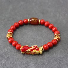 초재진보 비휴 원석 합장주 (경면주사) - 염주 팔찌 사자개