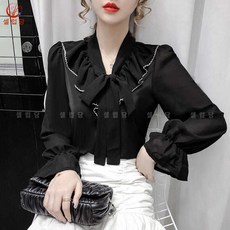셀럽당 여성 셔츠 브이넥 긴팔 블라우스 여장 모던 플레어 소매 상의