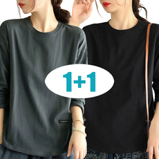 꽃소담 1+1 여자 루즈핏 순면 긴팔 티셔츠 이너 티 QQA3004