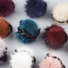 천연 밍크볼 아크릴 집게핀 10 color 올림머리핀 반머리집게핀