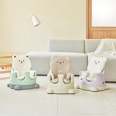 아기의자 P-Edition+플랫베어 세트 이유식 에시앙범보의자, 바닐라/돌핀그레이, 핑크곰이