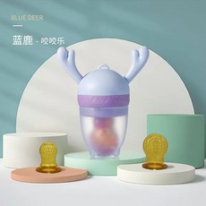 과일과 채소 즐거움 추진 물주머니 아기 물다 즐거움 아기 젖꼭지 달래다 과일 아교 실리콘 아교 젖꼭지, 블루[나노실버SML무봉지]OPP 파우치, 1개