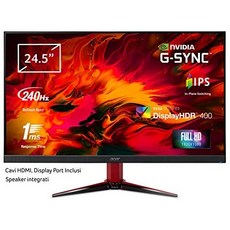 Acer Acer Nitro VG252QXbmiipx 게임용 G-SYNC 호환 24.5 형 IPS 디스플레이 FHD (1920x1080) 240Hz 400cd / m2 고속 LC 1ms (G2G) 0.5ms (G2G-87249, 단일옵션, 1.24Hz