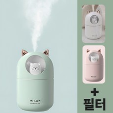 온몰넷 고냥이 미니 가습기 무드등 탁상용 대용량 + 필터, 민트M+필터