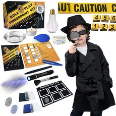 어린이용 스파이 키트(Spy Kit) 탐정복 지문조사 역할극 드레스 업 교육과학 STEM 장난감 코스튬 비밀요원 핑거프린트 식별 세, 단일옵션