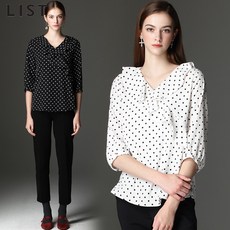 리스트 리스트(LIST) 러플넥 폴카 도트 블라우스 (택가격:138000원)