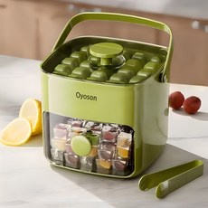 Oyoson 원터치 얼음 트레이 48구 아이스트레이 각얼음 얼음보관통 2단얼음틀 + 집게 세트, 그린, 1개