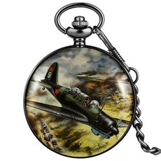 3D Spitfire 전투기 제 2 차 세계 대전 항공기 인쇄 석영 주머니 시계 체인 보석 육군 군사 기념품 선물 남성 여성을위한|휴대용 & 회중 시계|