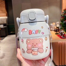 물컵 고안치 여성 빨대 컵 운동 휴대용 대용량 배그물망 빨간 플라스틱 컵 G26, [회색] + 스티커, 900ml, 1개