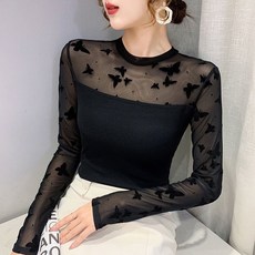 스판 시스루 섹시 망사 긴팔 티셔츠 블라우스 댄스복