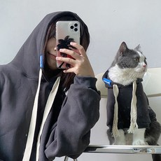 견주 강아지커플룩 기모후드티 강아지겨울옷, 블랙, 1개