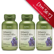  [사은품증정] GNC 빌베리 추출물 60mg 100정 (캡슐) GNC Herbal Plus Bilberry Extract 100caps, 알약케이스(랜덤) 1개, [3개 SET] : 60mg, 3개 