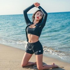 수영복 여보수발광트렁크 온천수영복 래시가드 래시가드 반바지수영복, 08 블랙 치마바지