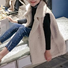 kirahosi 아동 퍼 조끼 겨울 털 조끼 무스탕 밍크 롱 조끼 뽀글이 조끼 주니어 양털 J 24 BMpa4xfr
