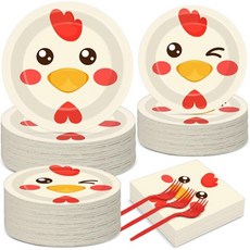 50 하객 레몬 파티 장식 접시 냅킨 옐로우 여름 생일 식기 세트 테마 종이 포크 200PCS, Chicken, 1개