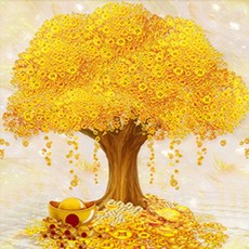 돈들어오는보석십자수 금전수 돈나무 취미생활 아트 DIY 원형 비즈 큐빅 40X40cm 집에서할수있는취미 주문제작가능 액자형 아님
