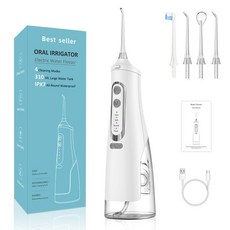 휴대용 구강 세척기 310ML USB 충전식 치아 플러셔 치과 워터 픽 플로셔 제트 4 노즐 클리너, 02 White No Bag