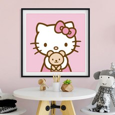 푸아이 3D 보석십자수 헬로 키티 30x30 DIY 집들이 선물 인테리어 소품(사이즈 5종)+행운십자수(30x30) LMP218, 1세트, 50x50cm