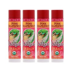 Badger 뱃져 오가닉 립밤 핑크 그레이프후르츠 0.15oz(4.2g) 4개 Organic Lip Balm Pink Grapefruit, 단일