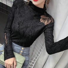 반폴라 이너티셔츠 겨울 가을 소매 벨벳 이너웨어 위