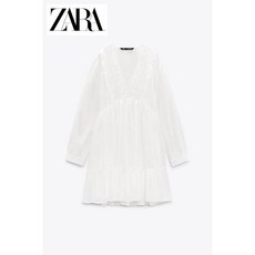 자라 ZARA 여자린넨원피스 브이넥 꽃무늬자수 롱원피스 15H0328