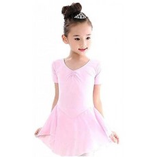 [STARREED ®】 발레 레오타드 아이 110cm 핑크 시폰 스커트 반팔 발레 용품 댄스 의상 키즈 주니어 댄스